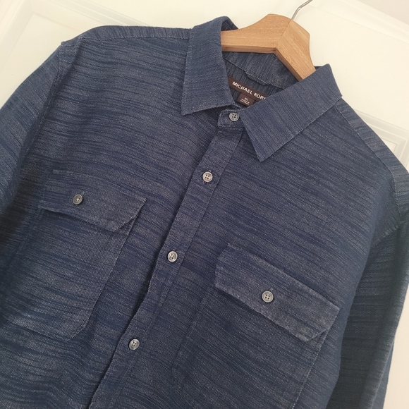 MICHAEL KORS Blue Denim Cotton  Slim Button Up Shirt   Size XL - Picture 2 of 8